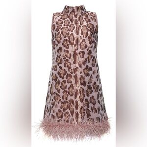 Cara Cara Tay Dress, Blush Pink, Gold Zebra Print, Brocade w/Feathers Sz S